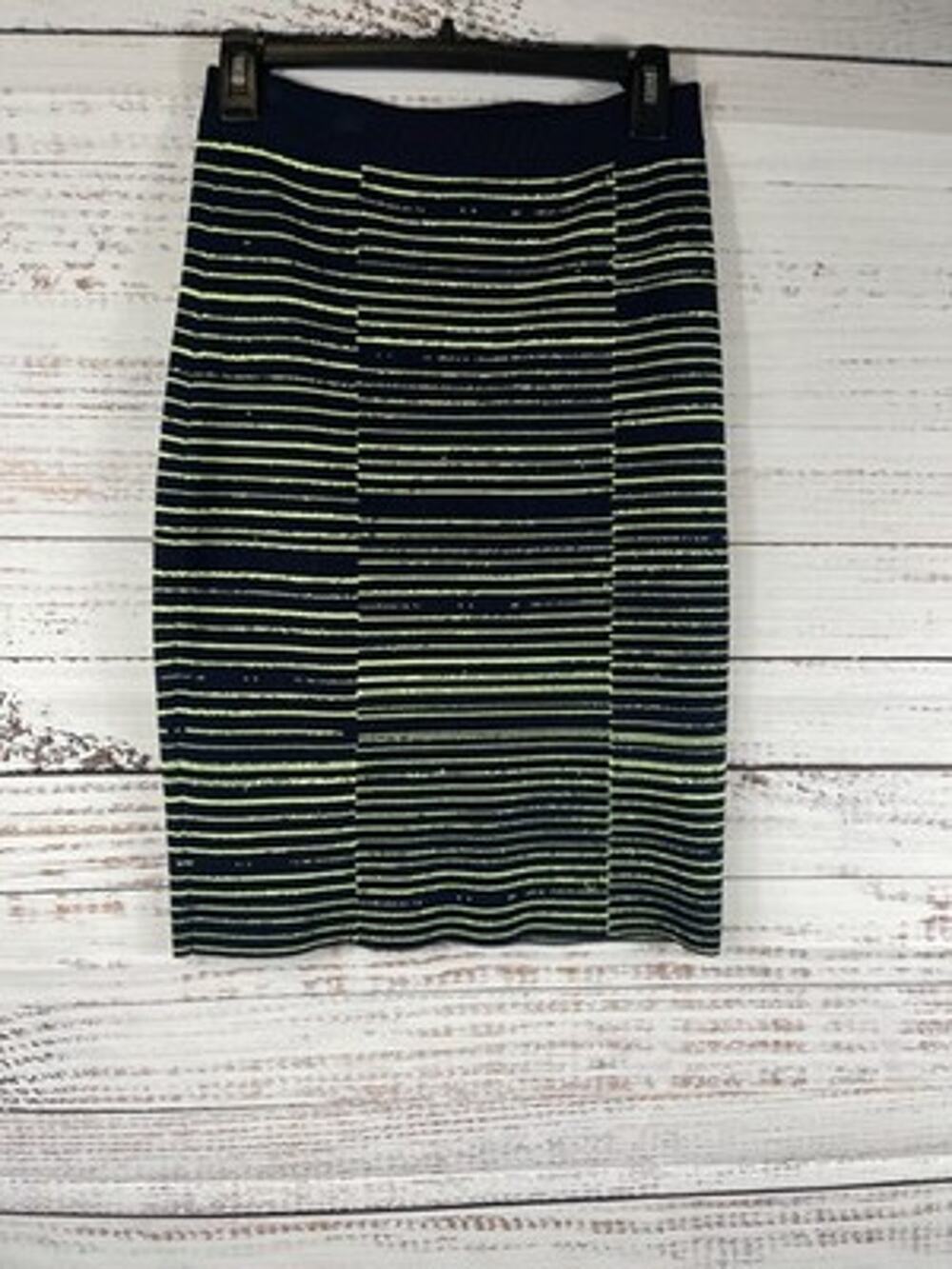 A.L.C. Skirt Women's Medium Blue Stripe Knit Pencil Knee Length Stretch Bodycon